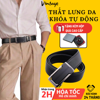 Thắt lưng nam da bò thật khóa tự động, Dây nịt nam bền đẹp sang trọng - Tặng Kèm Hộp