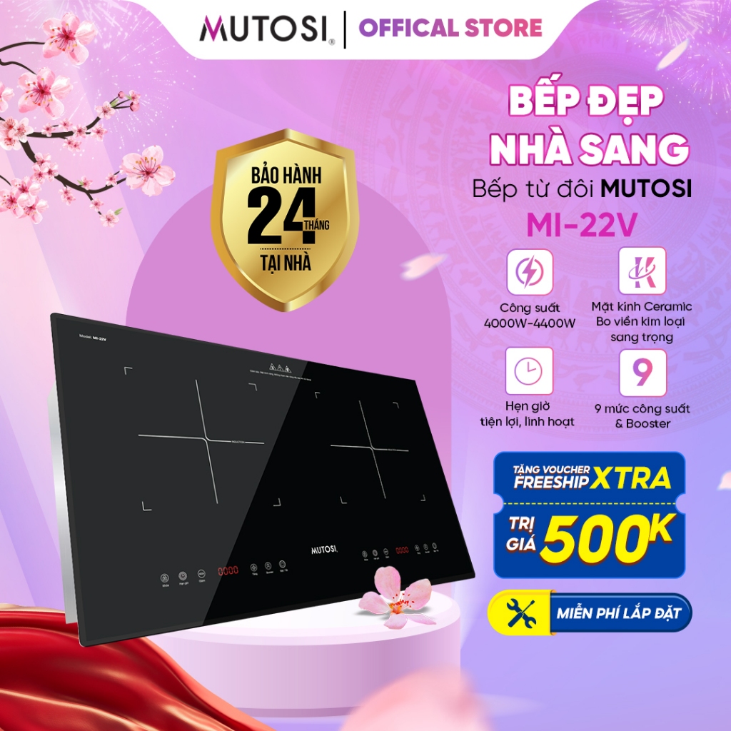 Bếp Điện Từ Đôi MUTOSI MI-22V Kính Ceramic Cách Nhiệt, Khóa An Toàn, Công Suất Lớn, Gia Nhiệt Nhanh