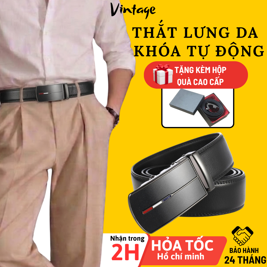 Thắt lưng nam khóa tự động, dây nịt nam cao cấp phù hợp cho phong cách văn phòng lịch lãm