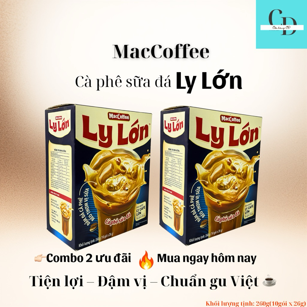 Combo 2 MacCoffee Cà Phê Sữa Đá Ly Lớn 260g (10 Gói x 26g) – Cafe Sữa Đá 3in1 Đậm Đà