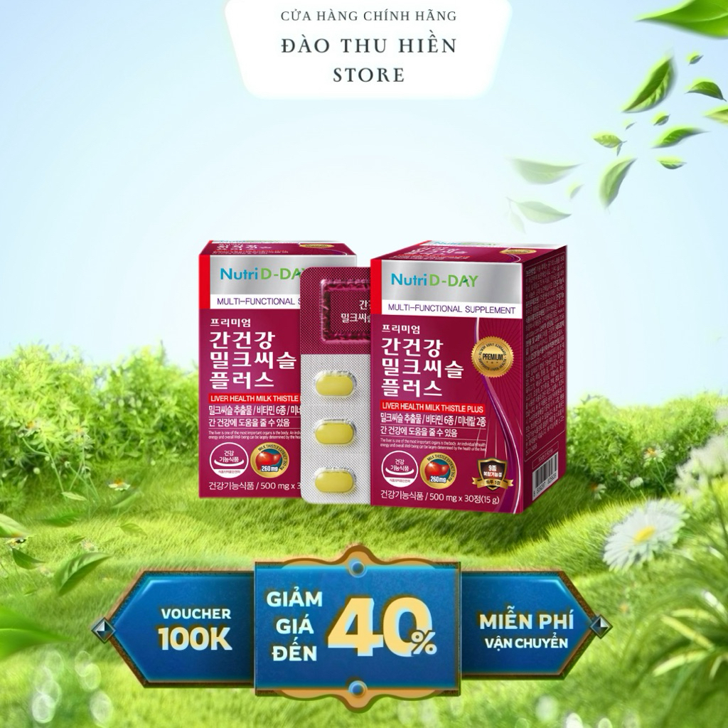 (Hộp đỏ tím) Viên uống tốt cho gan Nutri D-Day Liver Health Milk Thistle Plus 30 viên