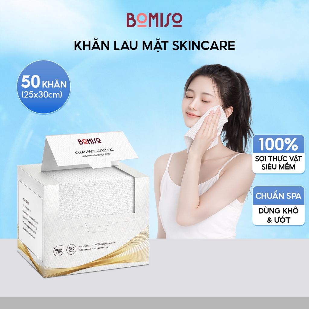 Khăn lau mặt dùng 1 lần, khăn khô đa năng mềm mịn tẩy trang cho da nhạy cảm - BOMISO PB50