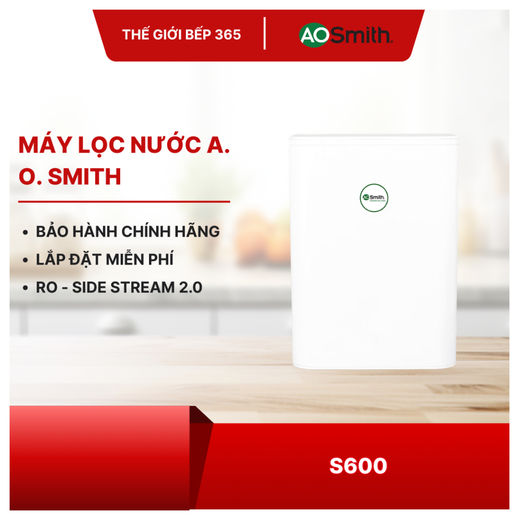 Máy Lọc Nước RO Side Stream 5 Lõi A. O. Smith (aosmith) S600 – Công Suất Lọc 1.5L/Phút, Vòi Điện Tử 
