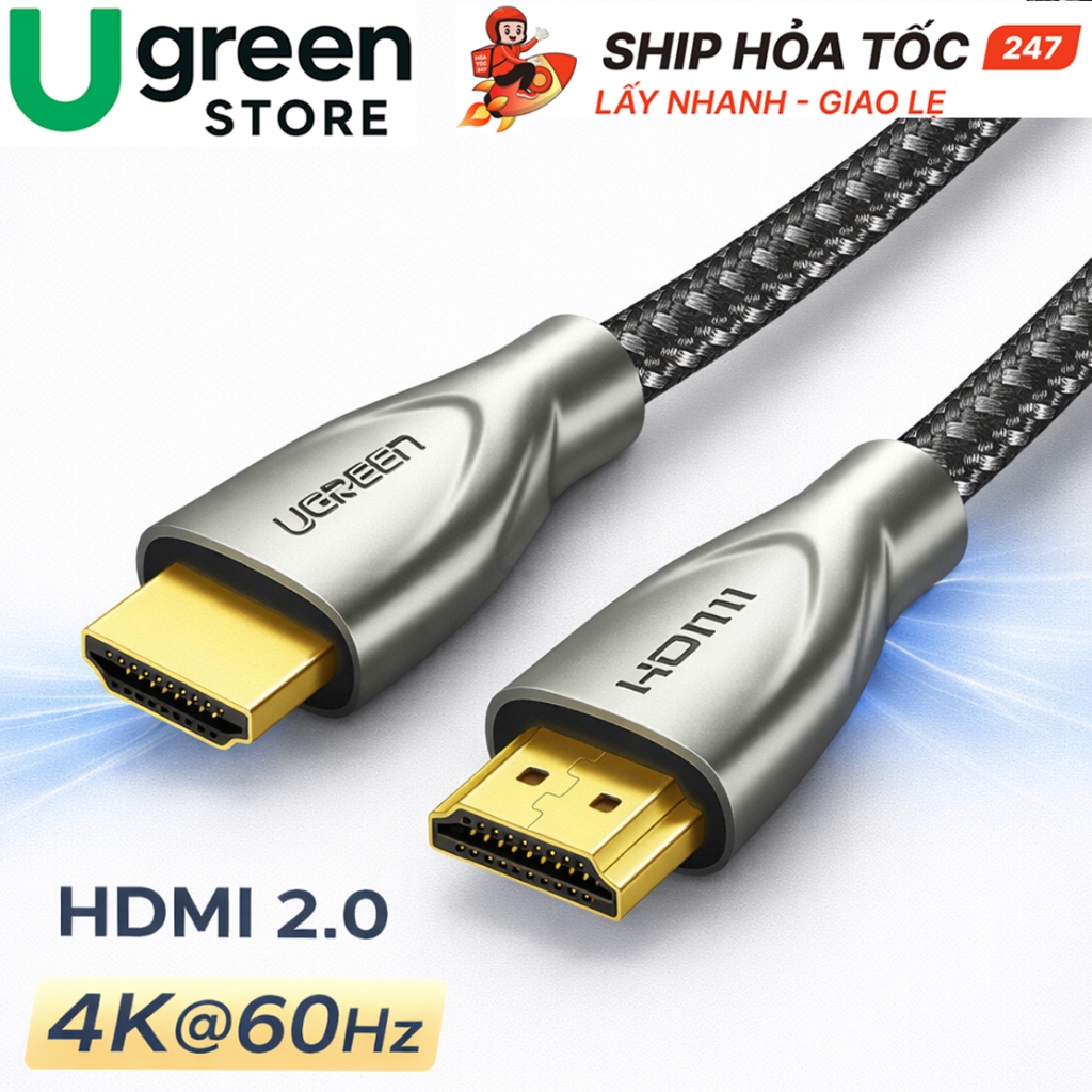Cáp HDMI 2.0 UGREEN HD131 Hỗ Trợ 4K 60Hz, Dây HDMI 2.0 CARBON CAO CẤP Cho TV PS5 PC Máy Chiếu