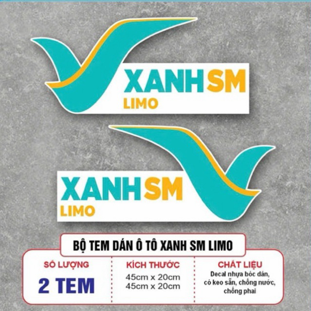 Xanh SM Limo - Bộ 2 Tem Decal Xanh SM Limo Chống Nước Chống Xước Chống Phai Màu Kích Thước 45cm x 20