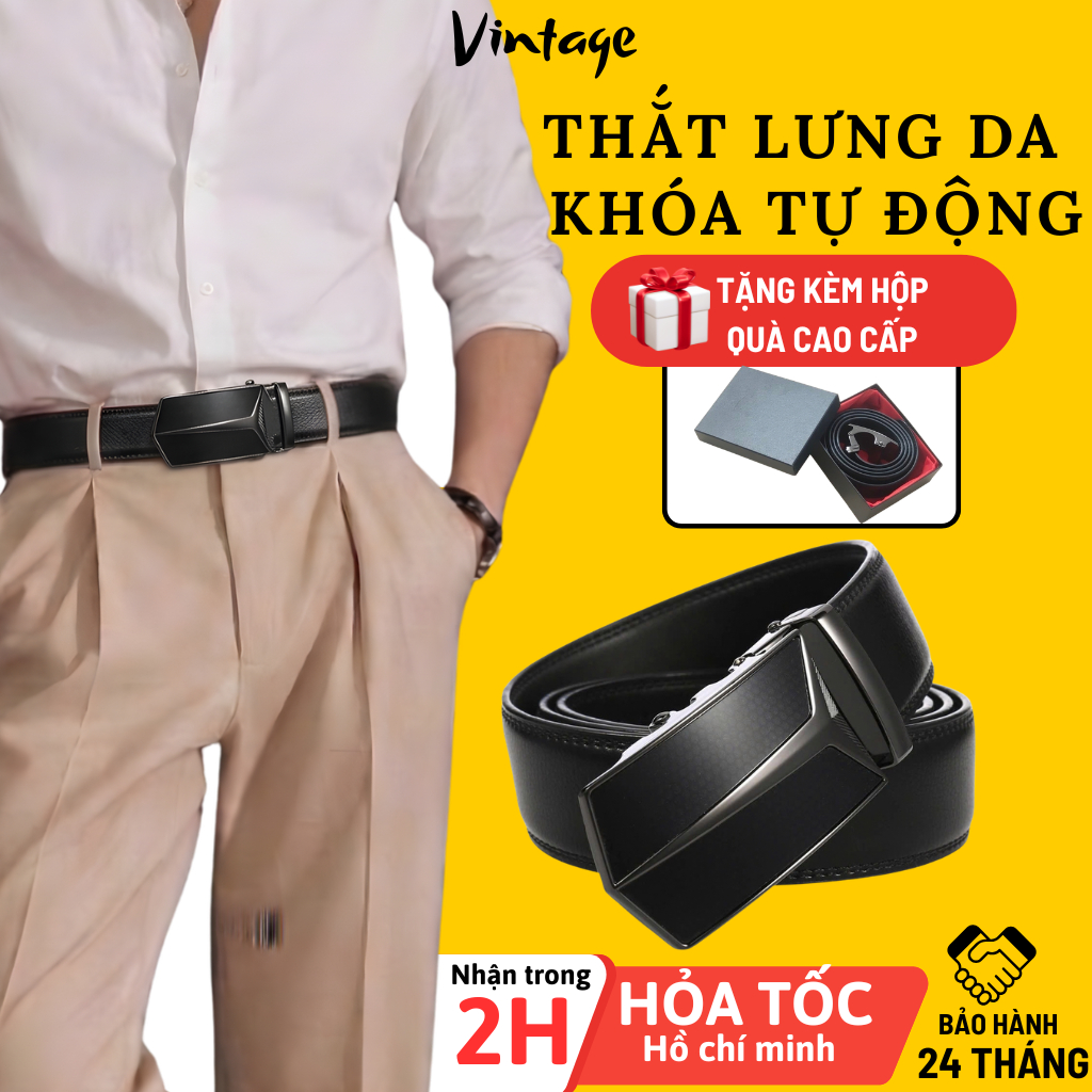 Thắt lưng nam da bò thật, Dây nịt nam mặt khóa tự động phong cách sang trọng đẳng cấp -Tặng kèm hộp