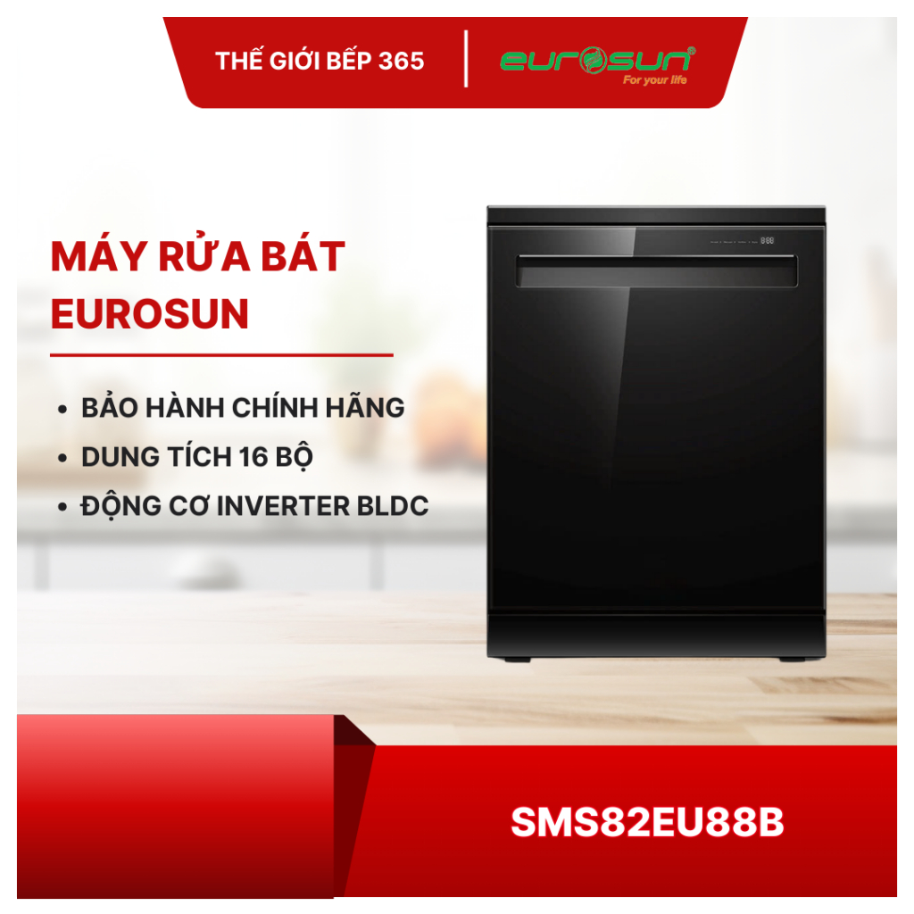 Máy rửa bát Eurosun SMS82EU88B 16 bộ – Sấy khí nóng, UV diệt khuẩn