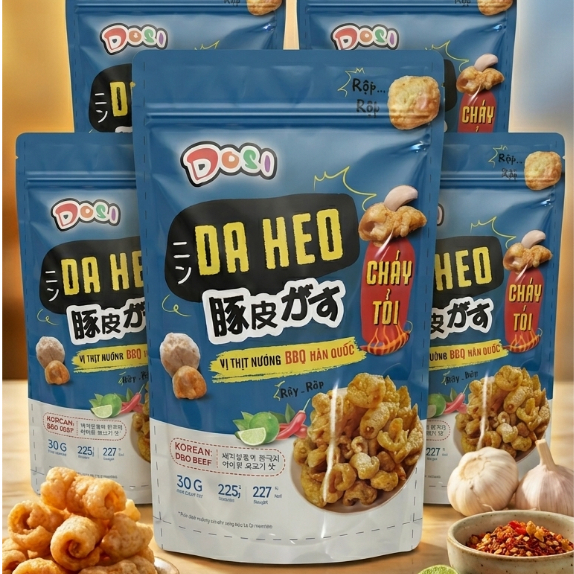 Combo 5 Da Heo Cháy Tỏi Vị BBQ POSI Giòn Rụm Đậm Vị 30g - Korean BBQ Pork Skin Snack.