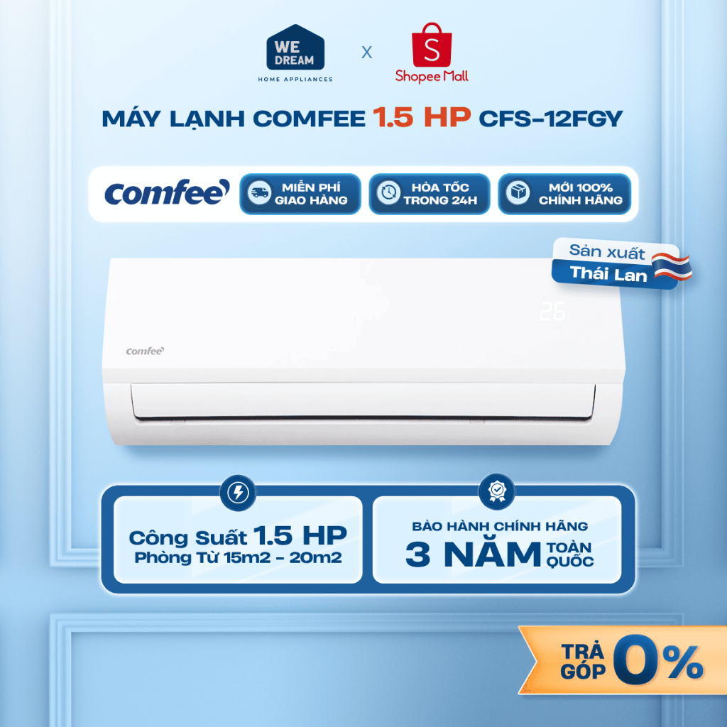[MIỄN PHÍ GIAO HÀNG] Mới 2026 - CFS-12FGY- Máy Lạnh Comfee Mono 1.5 HP CFS-12FGY - Hàng Chính Hãng, Mới 100%
