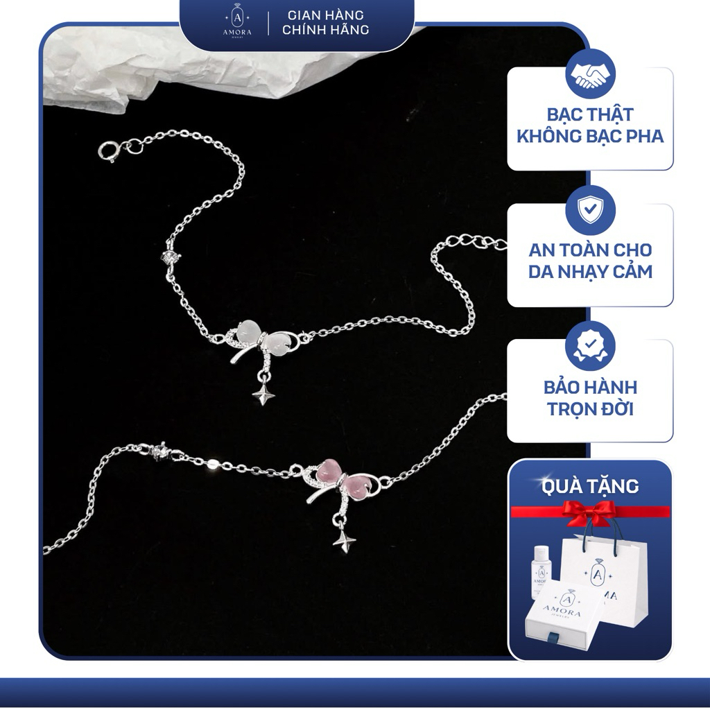 Lắc tay nữ AMORA nơ đá nổi charm rơi basic bạc ta AMORA JEWELRY LTN799