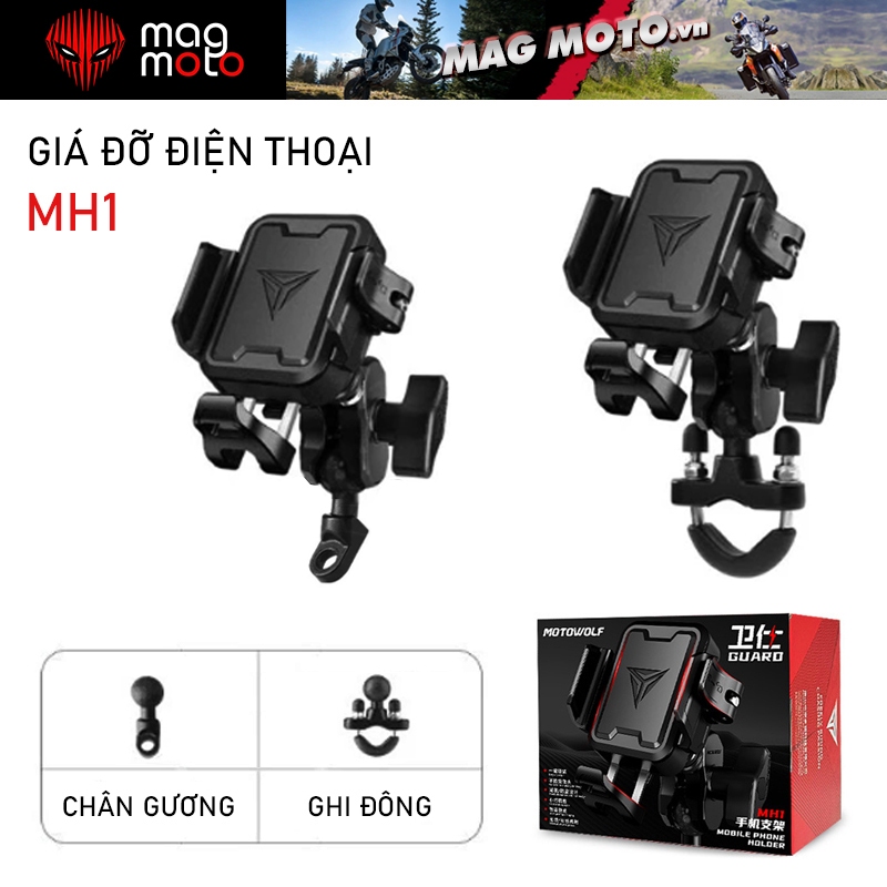 Giá Đỡ Điện Thoại MH1 - Kẹp điện thoại motor, xe máy - Chính hãng Motowolf