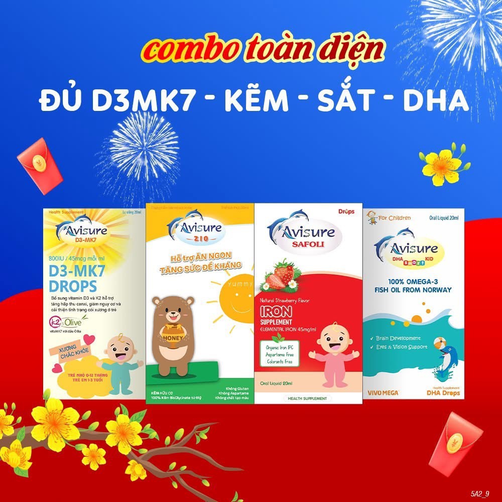 Bộ vi chất Avisure ( 20ml - 30 ml ) -  thiết yếu cho bé - Avisure DHA, sắt Safoli drop vitamin D3-MK