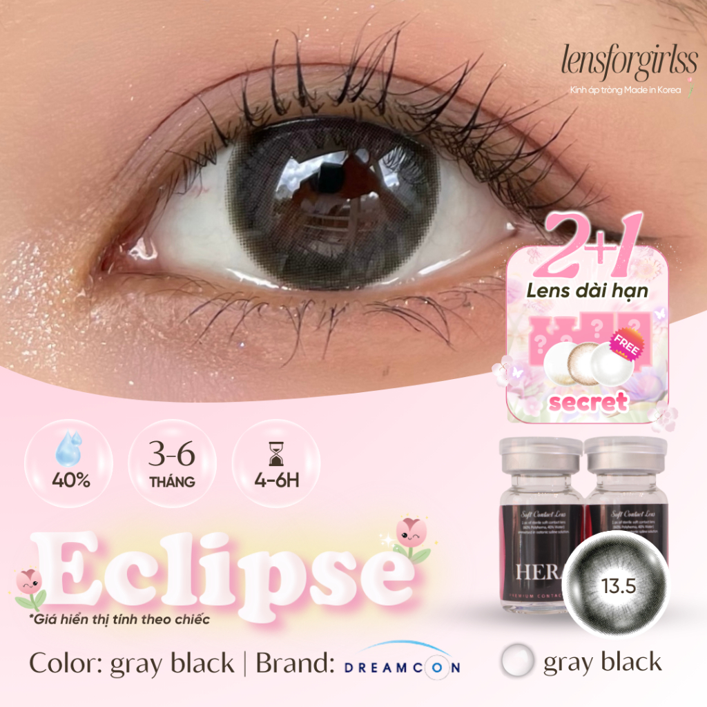 Kính áp tròng GIÃN TRÒNG hack mắt to tròn ECLIPSE GRAY BLACK chính hãng HERA | Lens cận | LENSFORGIRLSS