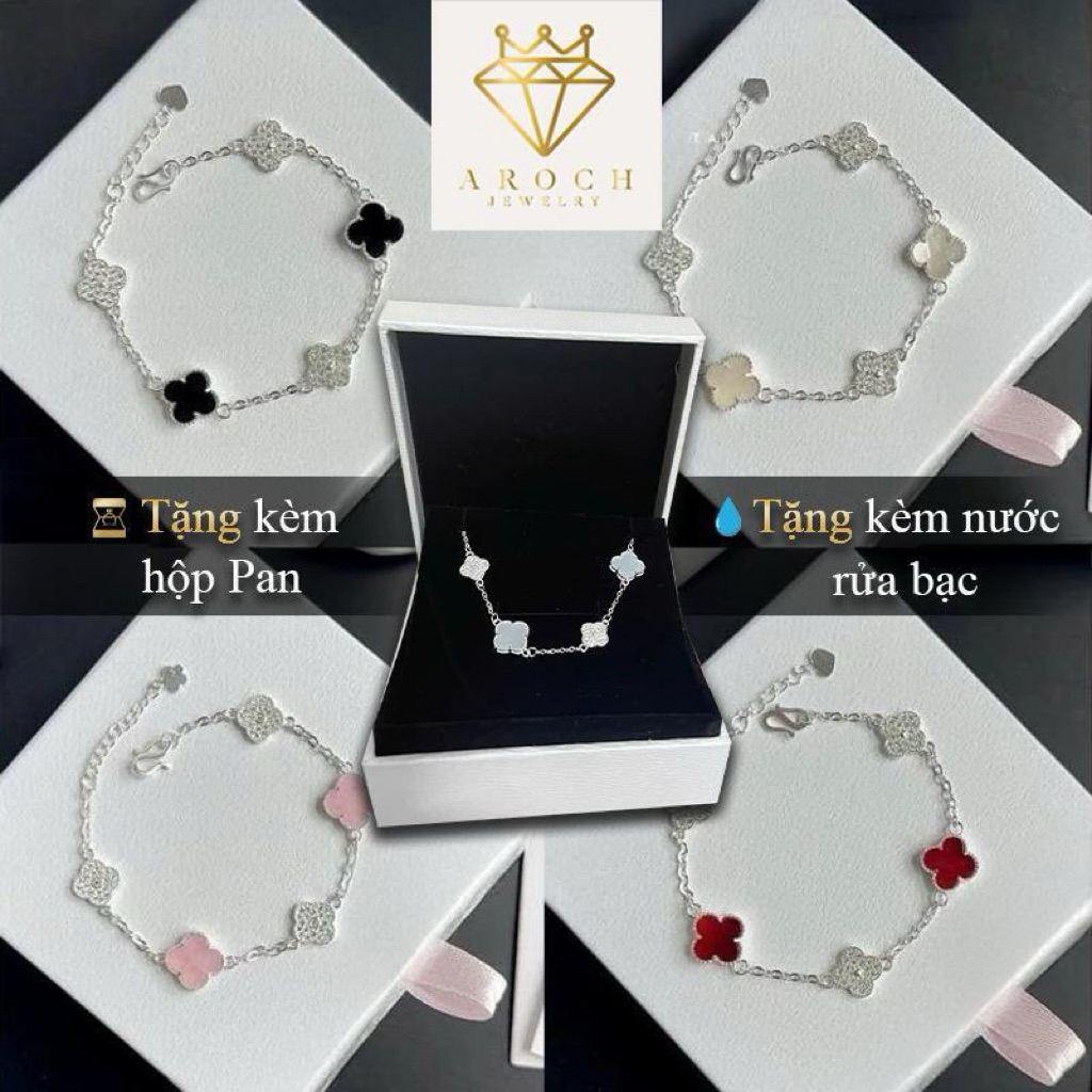 Lắc tay bạc 925 AROCH JEWELRY cỏ 4 lá đá 8mm HD08