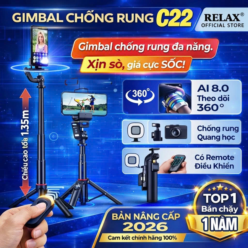 Gimbal Chống Rung Xoay 360 Độ AI C22, Gimbal Điện Thoại Livestream,Quay, Chụp ảnh xoay theo vật thể