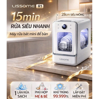 Máy rửa bát đĩa Lissome R1 siêu mỏng 28cm, nhỏ gọn, để bàn, hoàn toàn tự động, siêu hẹp