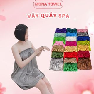Váy quây spa lụa mềm mại, chất vải mát mịn, váy spa cho khách mặc triệt lông, gội đầu massage