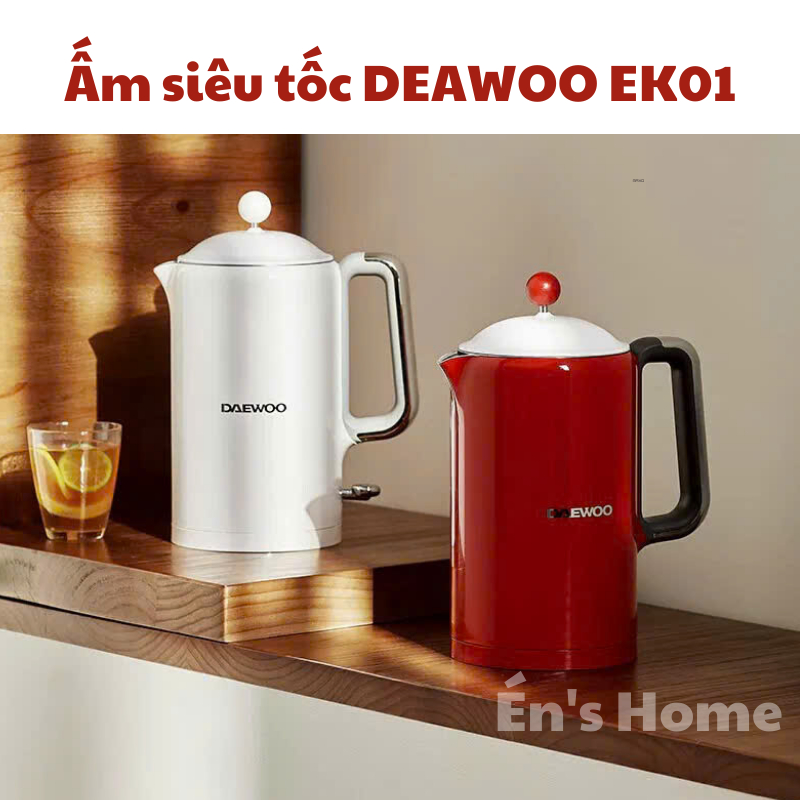 Ấm điện siêu tốc DAEWOO EK01 chính hãng tích hợp giữ nhiệt, lõi thép không rỉ 304 phong cách cổ điển