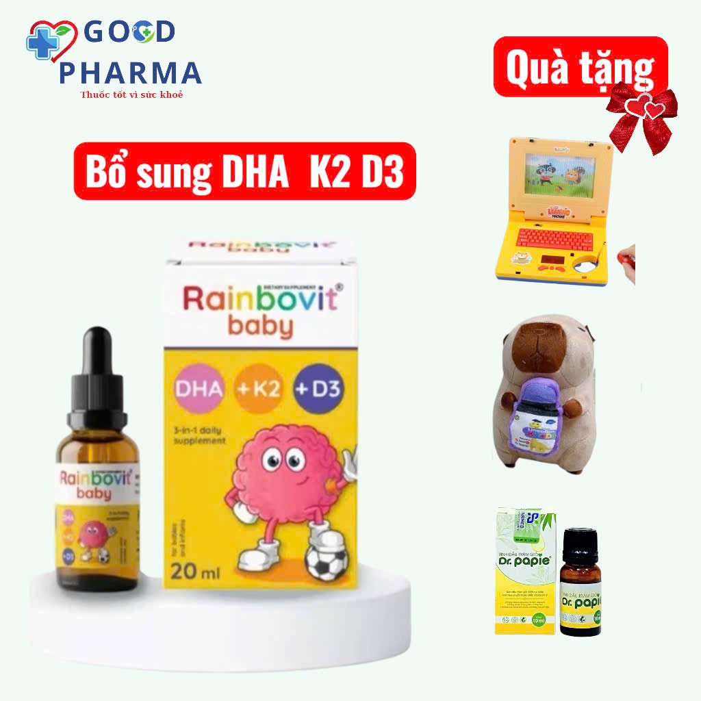 Chính Hãng -  Vitamin DHA+ K2D3 Rainbovit baby chai 20ml hỗ trợ bé phát triển trí não và chiều cao