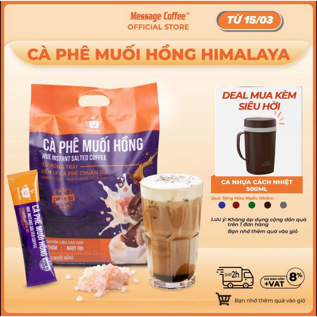 Túi Cà phê hòa tan Muối Hồng Himalaya đậm đà từ Message Coffee, đặc sản cafe Huế thơm ngon tiện lợi - Túi 50 Gói
