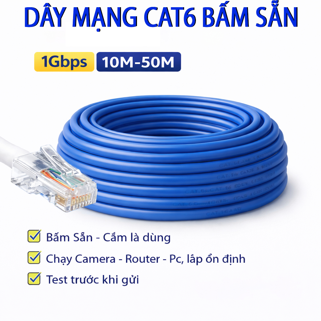 DÂY MẠNG CAT6 Bấm Sẵn 2 Đầu 5m 10m 15m 20m 25m 30m 35m 40m 45m 50m, dây mạng trong nhà và cáp mạng n