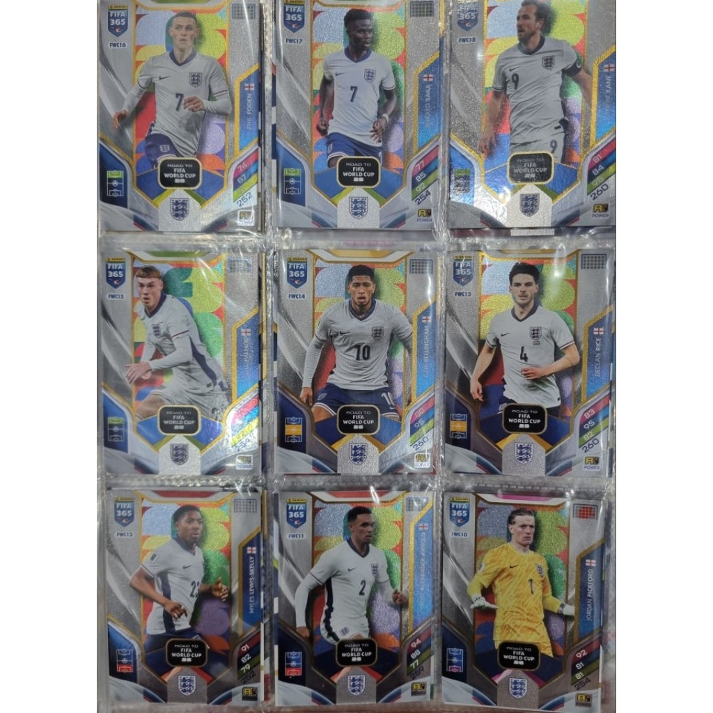 Thẻ bài Panini Fifa 365 Adrenalyn 2026 đội tuyển Anh (Kane,Palmer, Bellingham)