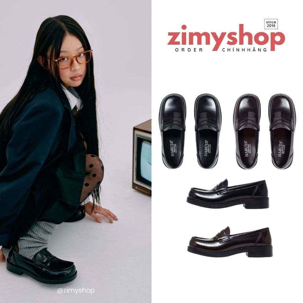 CHÍNH HÃNG GIÀY [SEO JI-SOO'S PICK] WOMEN'S PU SQUARE-TOE PENNY LOAFERS HARUTA HÀN QUỐC