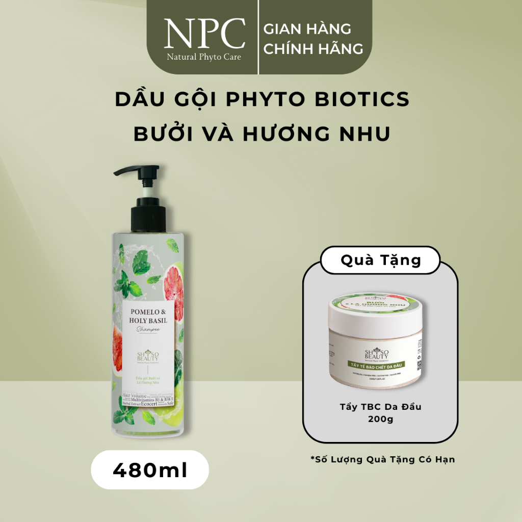 [Mua 1 Tặng 1] Dầu Gội Phyto Biotics Bưởi và Hương Nhu giúp giảm gãy rụng tóc - 480ml -  NPC PHAR