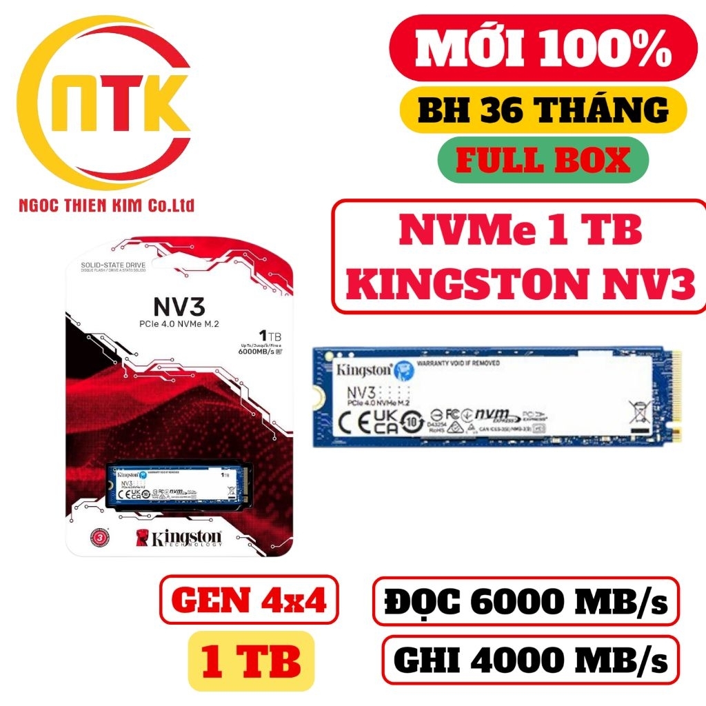 [BẢO HÀNH 36 THÁNG] Ổ cứng SSD Kingston NV3 1TB PCIe 4.0 x4 M.2 NVMe (SNV3S/1000G) - HÀNG NEW 100%./