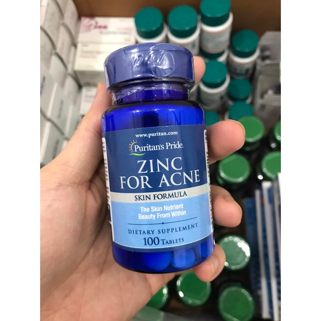 (bill hãng) Viên uống bổ sung kẽm Zinc For Acne Puritan's Pride 100 viên