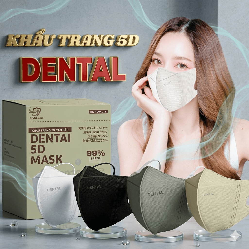 (Tặng 10 cái )Thùng 600- 400 Cái khẩu trang 5D DENTAL MASK chính hãng chống tia Uv,Nắng và Bụi Mịn