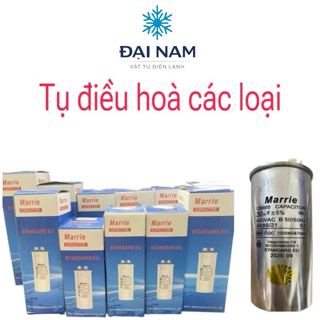 Tụ điều hoà 8uf 10uf 12uf 15uf 20uf 25uf 30uf 35uf 40uf 45uf 50uf 55uf 60uf Marrie Capacitor