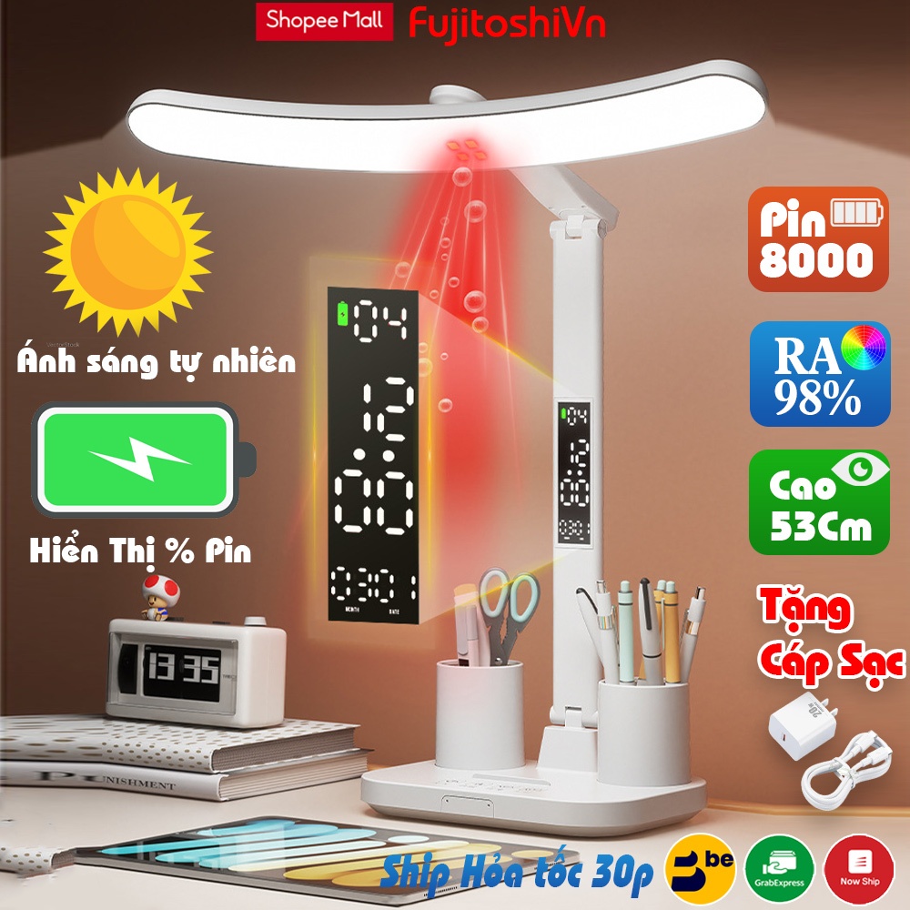 Đèn học chống cận Fujitoshi để bàn tích điện cảm ứng 3 chế độ ánh sáng bảo vệ mắt, bảo hành 12 tháng