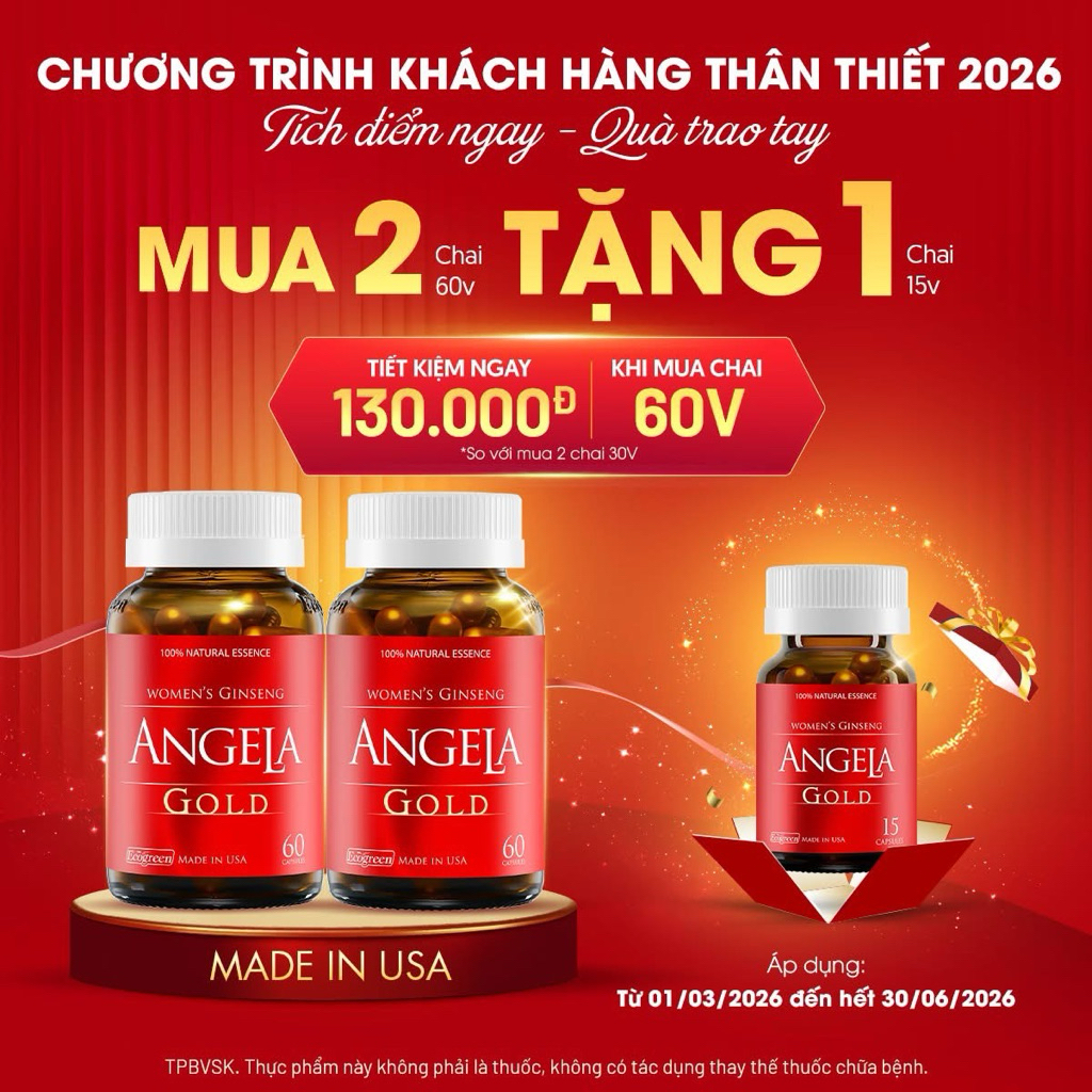 [CHÍNH HÃNG] SÂM ANGELA GOLD (1 Hộp 60v) CHĂM SÓC SỨC KHỎE, SẮC ĐẸP VÀ SINH LÝ NỮ <CÓ TEM ĐỔI QUÀ>