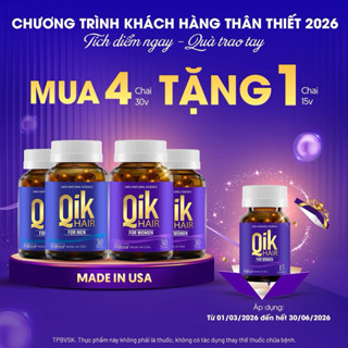 [CHÍNH HÃNG] QIK HAIR HỘP 30V VIÊN UỐNG GIẢM RỤNG, MỌC TÓC CHẮC KHỎE TỪ MỸ  <CÓ TEM TÍCH ĐIỂM ĐỔI QUÀ>
