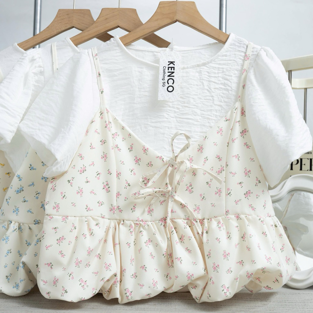 Set Áo Đũi Tay Bồng Kèm Yếm 2 Dây Nơ Trước Phối Dáng Bí (Có Lẻ Áo) S818 Kenco clothing Thời Trang Nữ | BigBuy360 - bigbuy360.vn