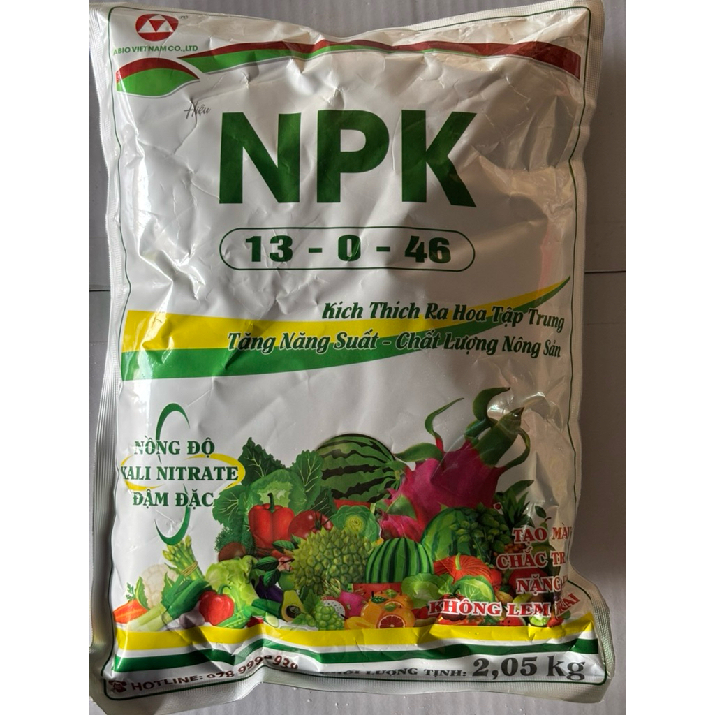 NPK 13-0-46 (KNO3) 2kg Cty ABIO Kích bông, đậu trái, nặng kí, tạo màu