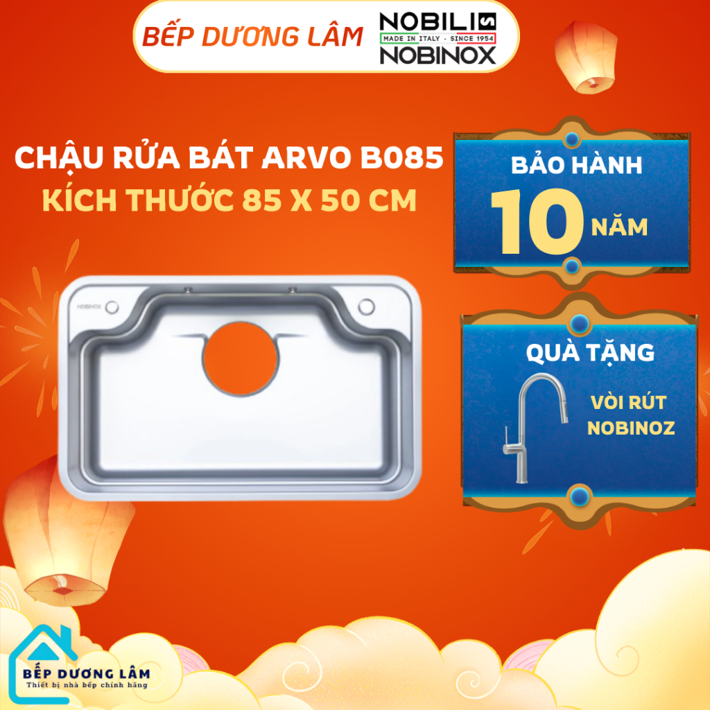 Chậu rửa bát1 hố cao cấp NOBINOX ARVO B085 | Kích thước 85 X 50 CM | Hàng chính hãng