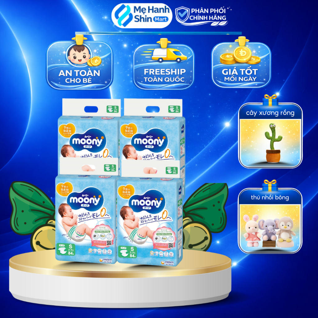(Combo 4) Bỉm Dán/Quần Moony Xanh Moony Natural Chính Hãng Nhật Bản Đủ Size S/M/L/XL Cho Bé
