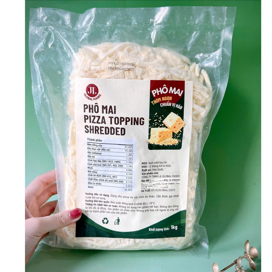 1kg phô mai Mozzarella bào sợi