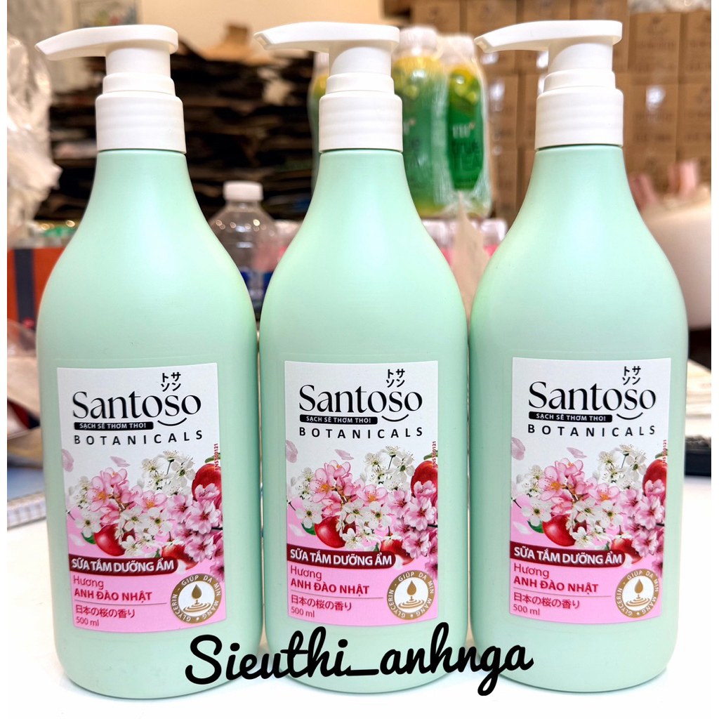 Sữa tắm dưỡng ẩm Santoso hương anh đào nhật chai 500ml.l
