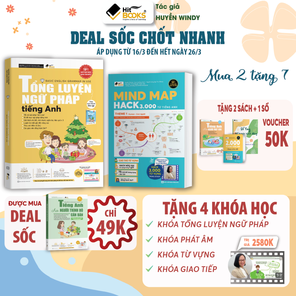 Sách Combo Mindmap Hack 3000 từ vựng Tiếng Anh và Tổng luyện ngữ pháp Tiếng Anh (LẺ/COMBO) TẶNG KHOÁ HỌC HITBOOKS