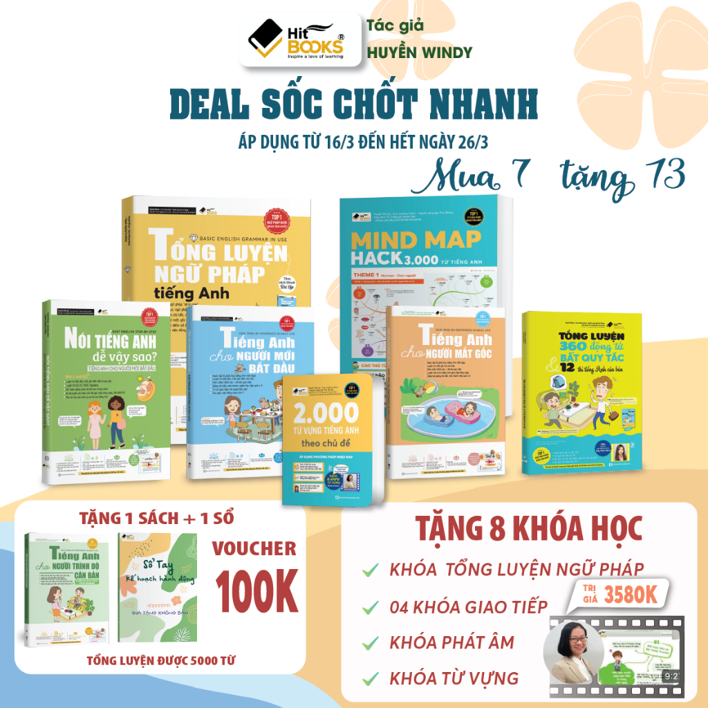 Sách Combo 7 cuốn  Tự học tiếng anh cho người mất gốc - Hitbooks