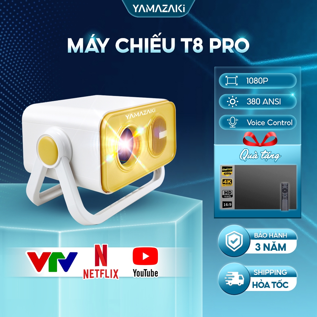 Máy chiếu mini YAMAZAKi T8PRO đa chức năng phòng ngủ, homestay, dễ dàng mang đi du lịch, hình ảnh sắc nét, mượt mà