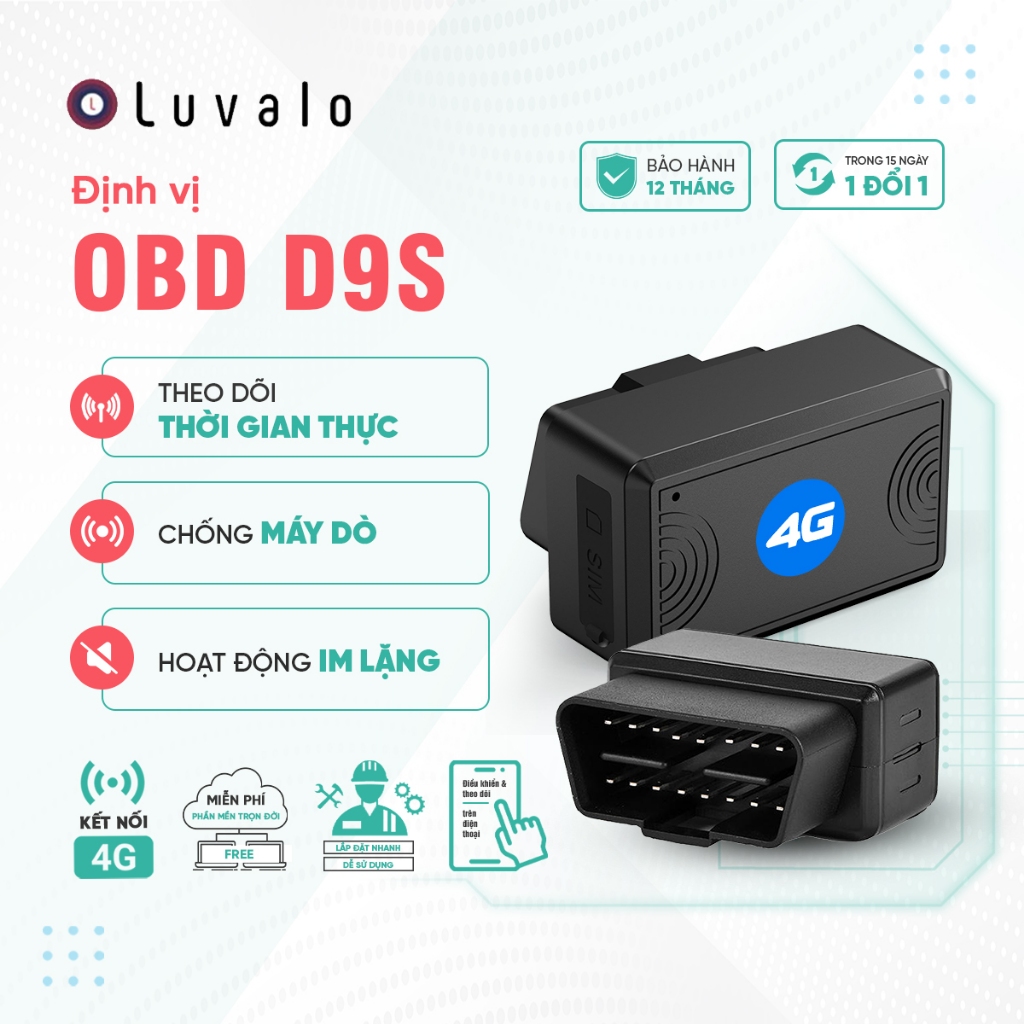 Định vị GPS ô tô D9S, OBD cắm trực tiếp, chip 4G, theo dõi xe thời gian thực, xem lịch sử hành trình