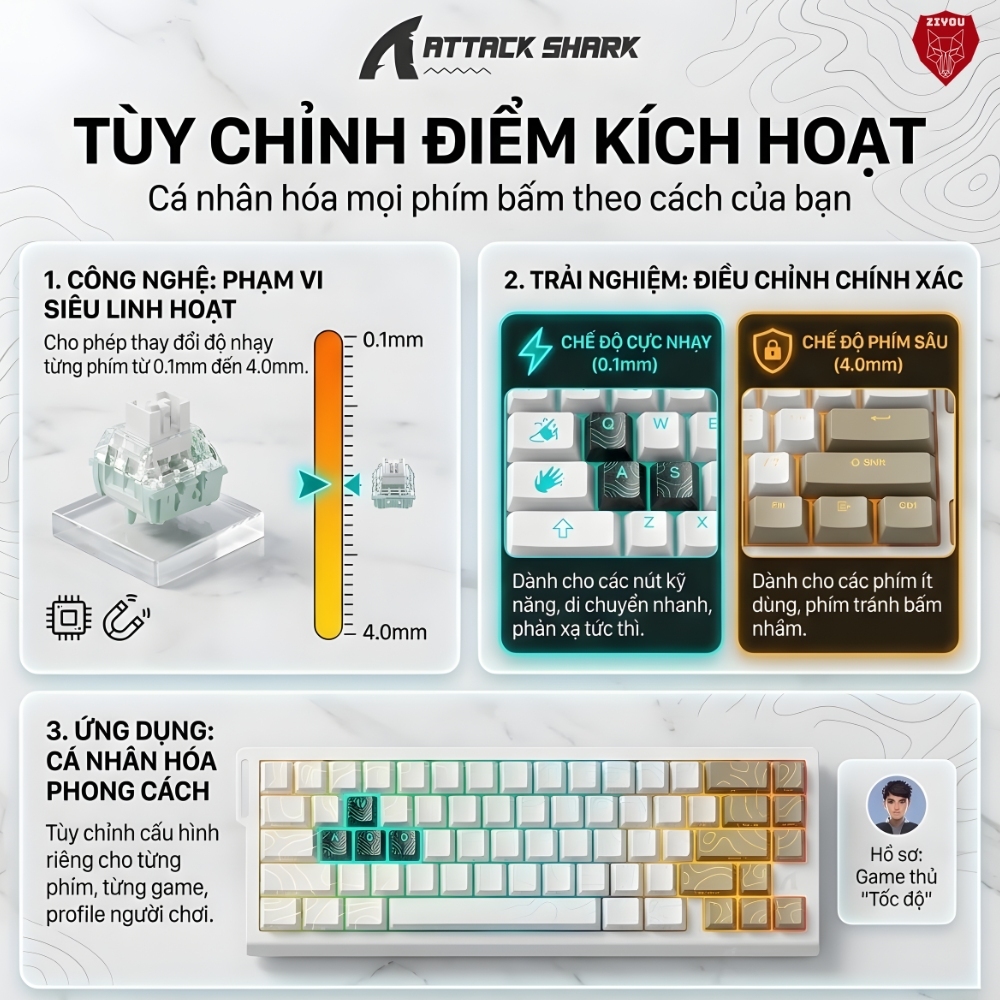 Bàn Phím Cơ Rapid Trigger Ziyou Attack Shark X68 HE LED RGB Cao Cấp Chuyên Game | BigBuy360 - bigbuy360.vn