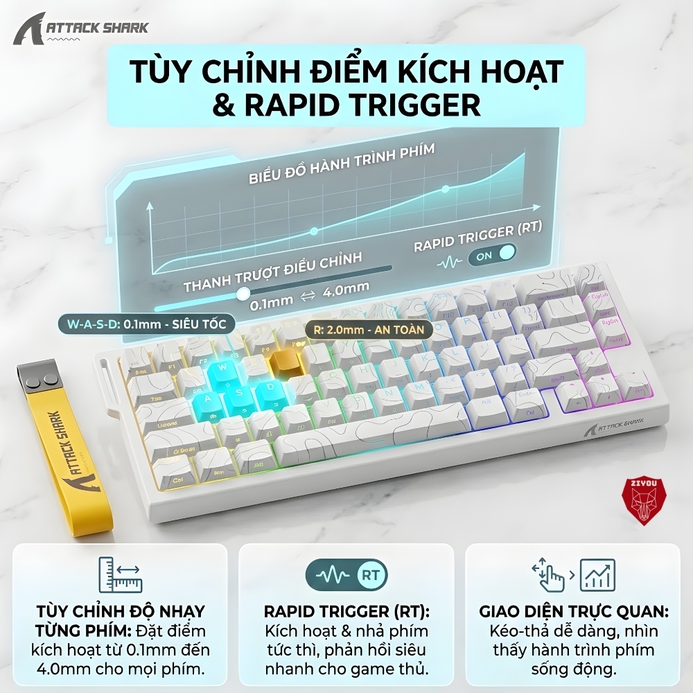 Bàn Phím Cơ Rapid Trigger Ziyou Attack Shark X68 HE LED RGB Cao Cấp Chuyên Game | BigBuy360 - bigbuy360.vn