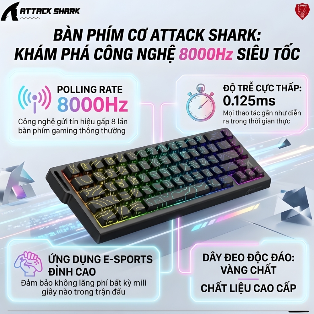 Bàn Phím Cơ Rapid Trigger Ziyou Attack Shark X68 HE LED RGB Cao Cấp Chuyên Game | BigBuy360 - bigbuy360.vn