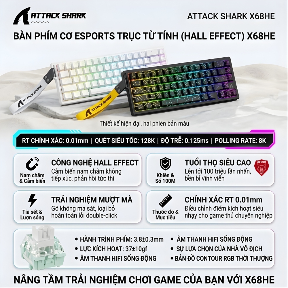 Bàn Phím Cơ Rapid Trigger Ziyou Attack Shark X68 HE LED RGB Cao Cấp Chuyên Game | BigBuy360 - bigbuy360.vn