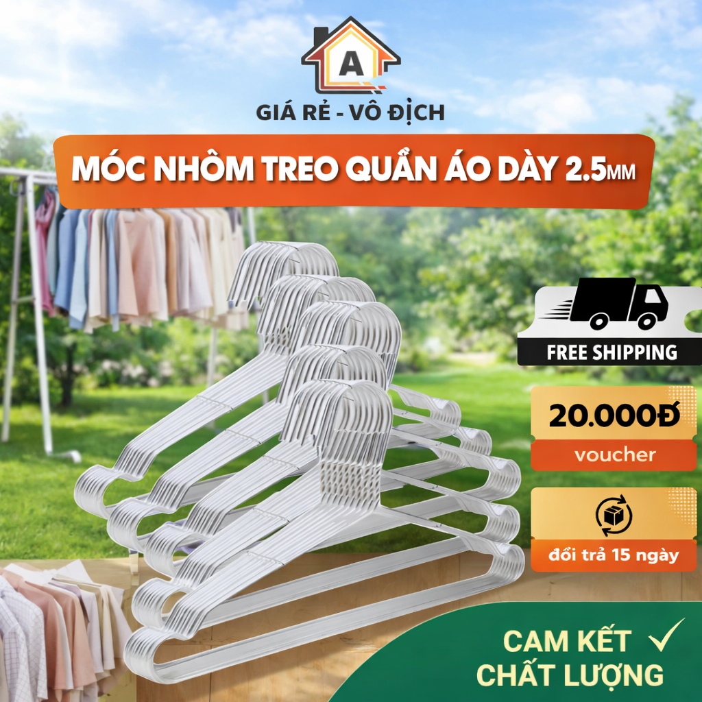 Combo 50 Móc Nhôm Phơi Quần Áo, Móc Treo Quần Áo, Móc Treo Đồ Chống Gỉ,dày 2.5mm và 3.2mm